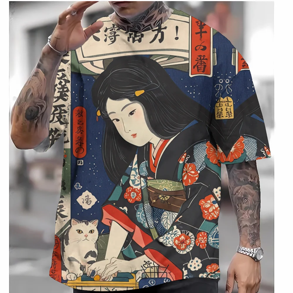 Summer Japanese Style T-Shirt For Men Ukiyo-e Graphic T Shirts 3D Print Tees Short Sleeve T Shirts Oversized Men\'s Clothing Tops