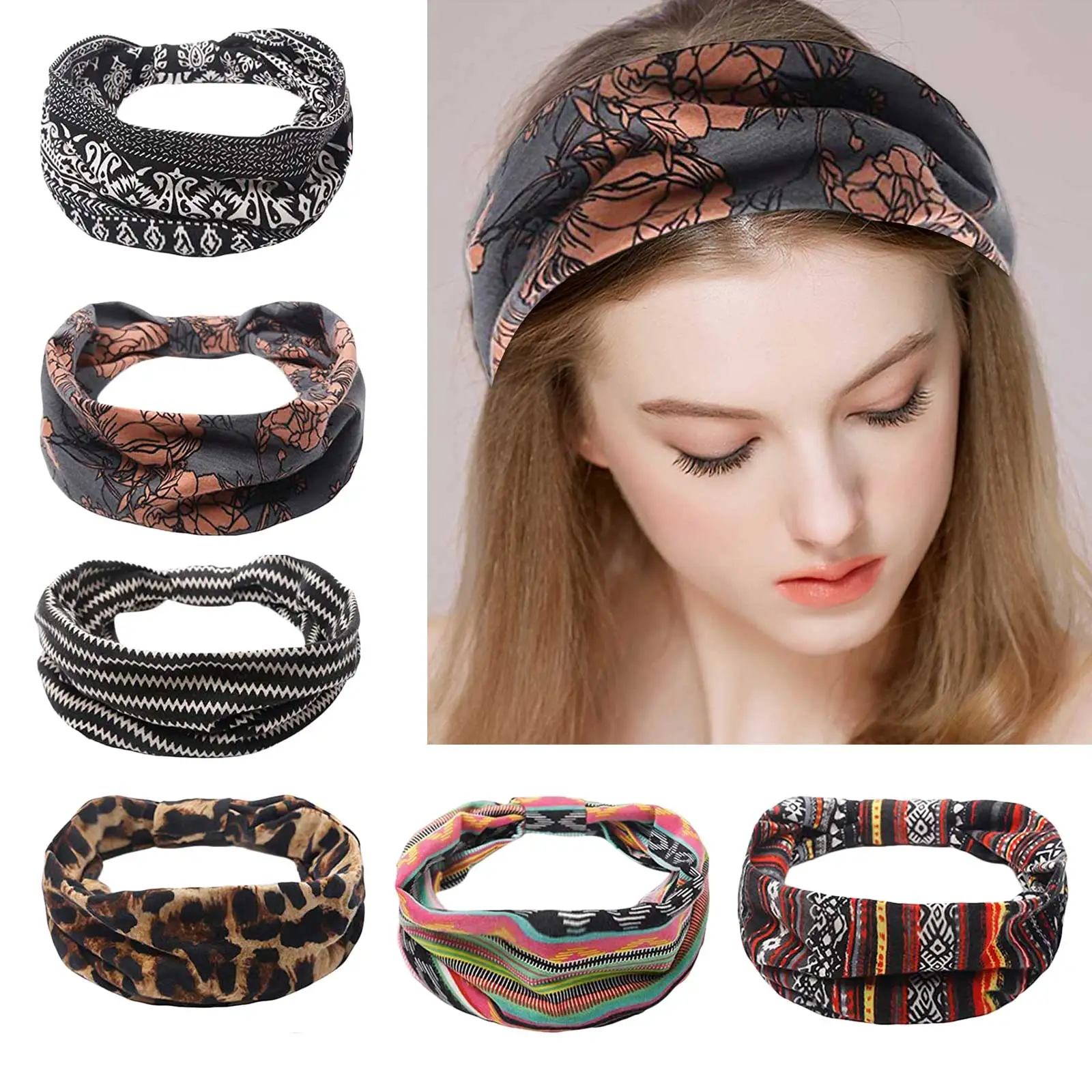 

Широкие повязки на голову в стиле бохо для женщин, повязки на голову для йоги, бега, спортивных тренировок, тюрбаны в тренажерном зале, бандана, повязки на голову 170 г