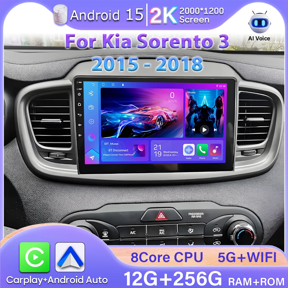 Carplay For Kia Sorento 3 2015 2016 2017 2018 Android 15 GPS Navigation Video Car Radio Car Monitor Display Screen Stereo DVD BT