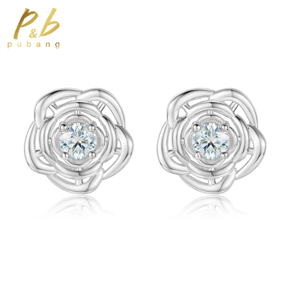 

PuBang Fine Jewelry Solid 925 Sterling Silver Sparkling GRA Moissanite Diamond White Gold Stud Earrings for Women Gift Wholesale