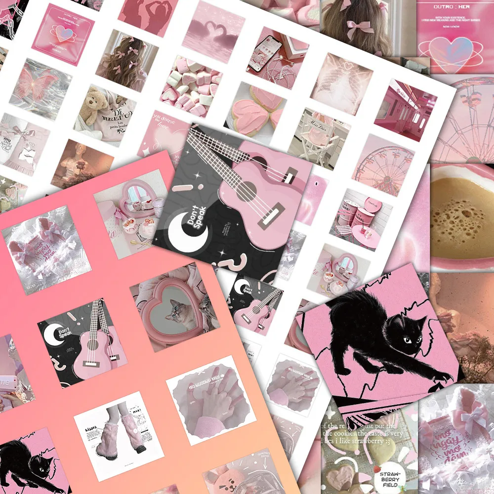 54PCS Pink Realistic Small Objects Graffiti Stickers for Bicycle Hand Account Pencil Case Decals