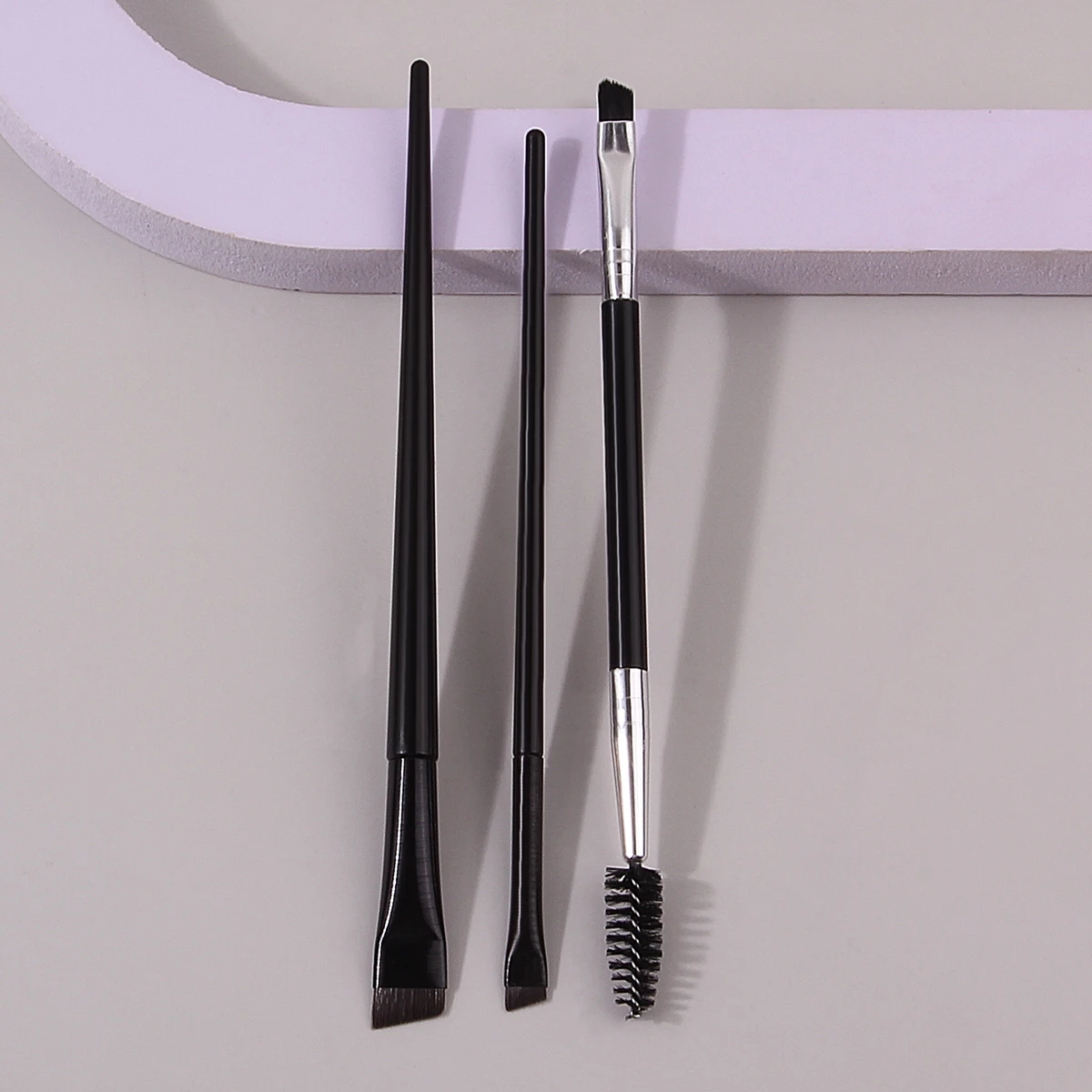 Ensemble de maquillage professionnel pour les yeux, 3 pièces, brosse pour eye-liner à lame Ultra-fine + brosse à Mascara coudée en spirale à Double tête, outils de maquillage