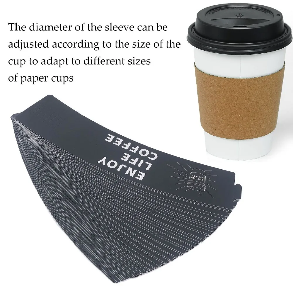 50Pcs Paper Coffee Cup Sleeve Heat & Cold Insulation Stretchable Structure Cold Resistant Cup Sleeve Fit Multiple Cup Sizes