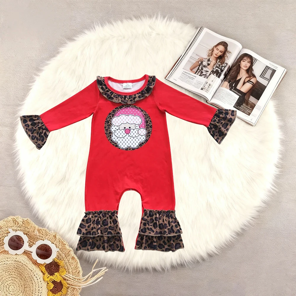 

11.7 Рождественский комбинезон с длинными рукавами и леопардовым принтом Санта-Клауса для маленьких девочек