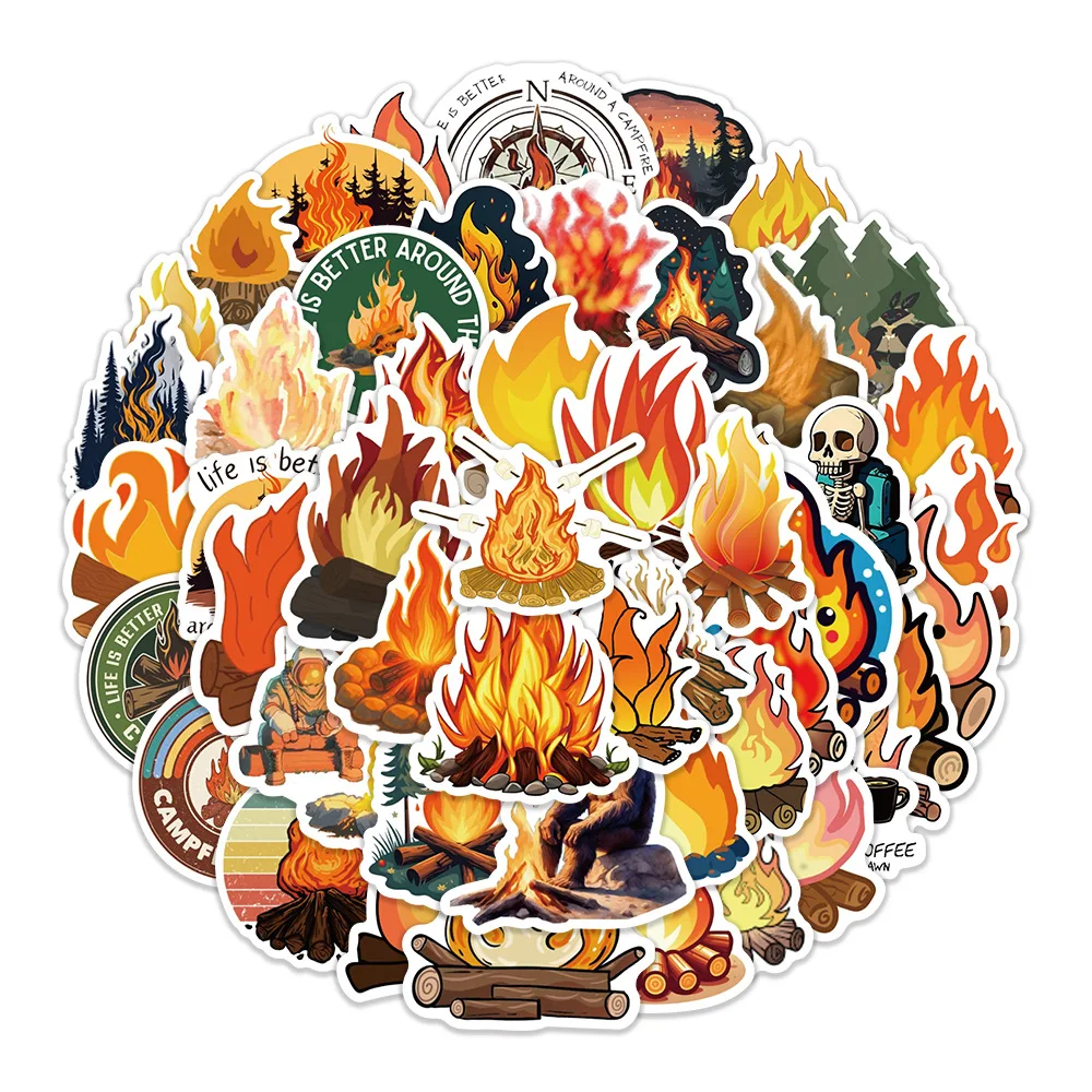 50 قطعة من ملصقات نار المخيمات الكرتونية الرائعة الممتعة، صندوق رصاص مزخرف، سجل القصاصات، ملصق مقاوم للماء، لعبة أطفال #3