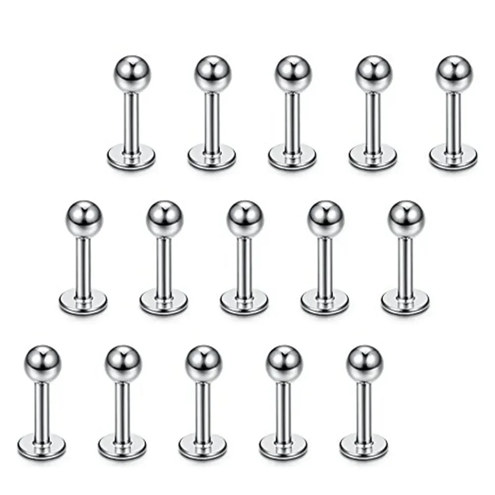 15Pcs 16G Stainless Steel Lip Rings, Labret Nose Studs Piercing Monroe Nose Studs Cartilage Tragus Helix Earring 6/8/10mm