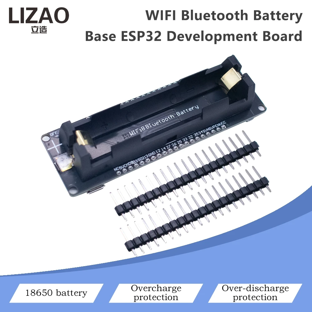 ESP32 18650 Battery Powered Board, WIFI Bluetooth Module with 0.5A Charging & Full Pin Breakout