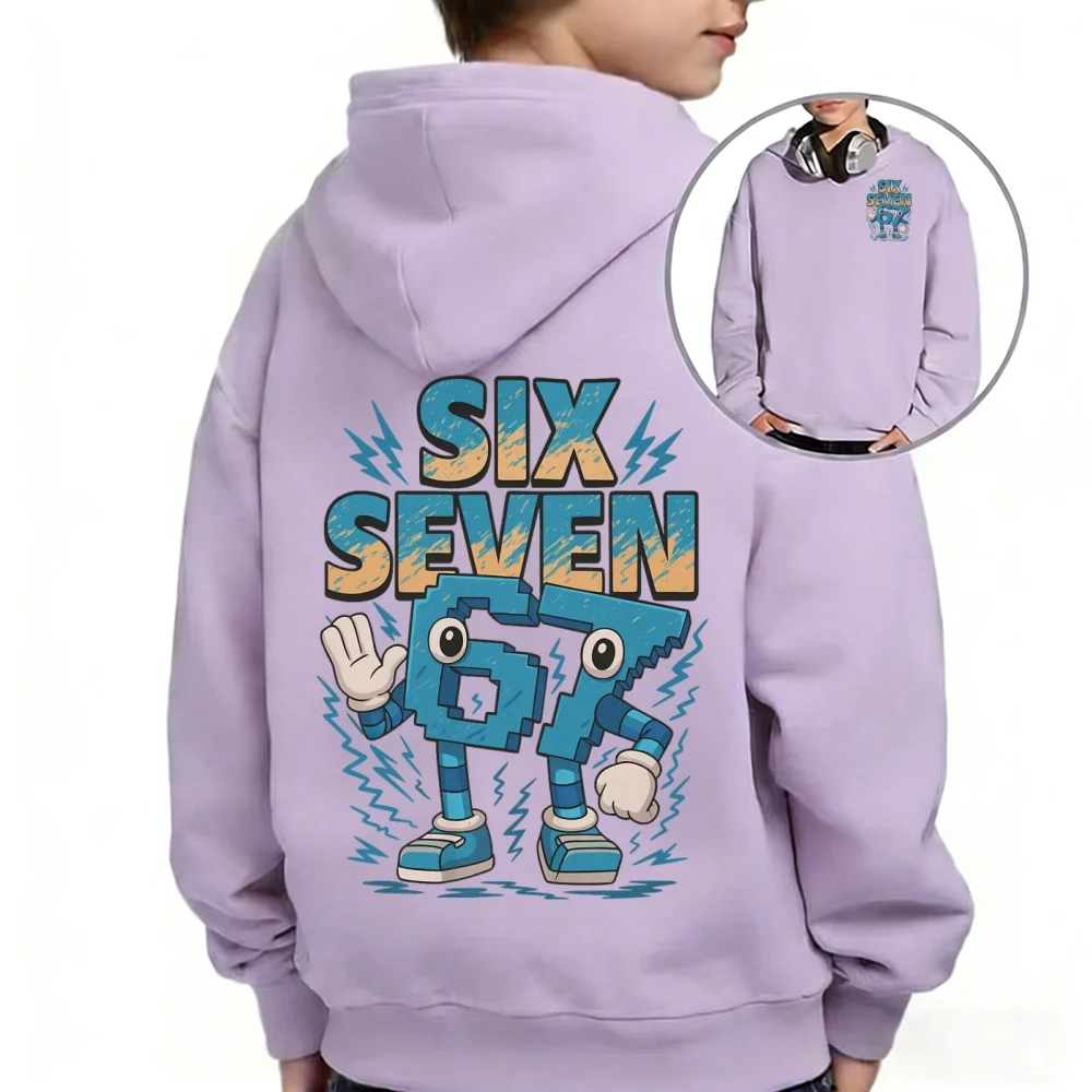�Steal a Brainrot Six or Seven“-Kinder-Hoodie mit Aufdruck, langärmeliges, lässiges Cartoon-Oberteil, modische Streetwear, unisex. – Detail 5