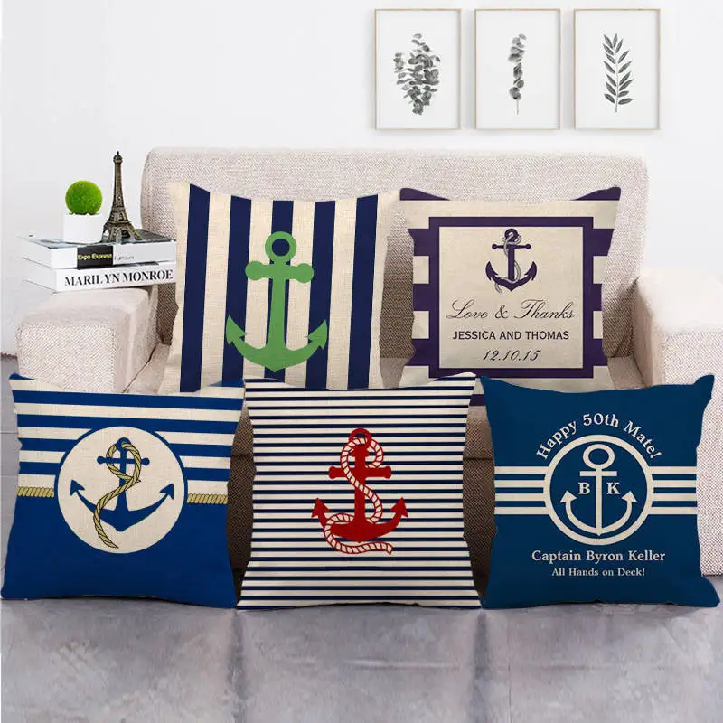 

Vintage Anchor Pillowcase Blue Sea Pillow Case Home Decor Decorative Cushions for Elegant Sofa Pillow Cover for Boy Men Room