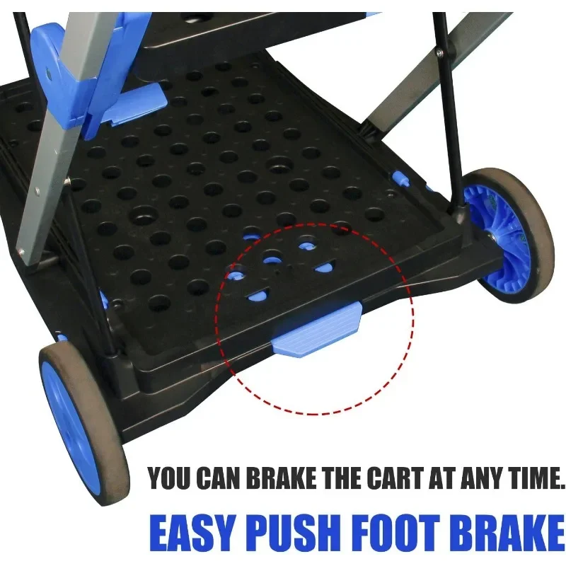 Folding Shopping Cart, Two Tier Collapsible Cart with One Crate, Heavy Duty Utility Cart with Multiple Uses Folding Trolley