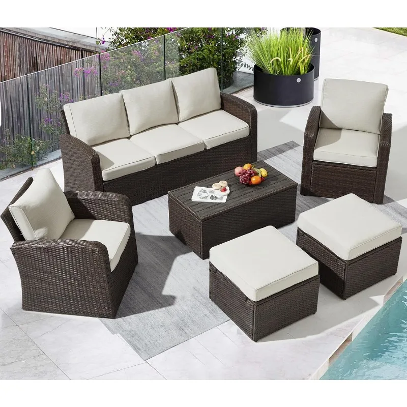 

8 Pieces Outdoor Patio Furniture Set Sectional Couch Conversations Sets Rattan Sofa with Table Ottoman