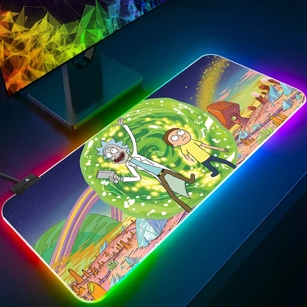 Ricks and Morties RGB Pc Gamer Keyboard Mouse Pad Mousepad LED Glowing Mouse Mats Rubber Gaming Computer Mausepad