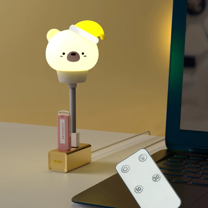 어린이용 LED USB 야간 조명, 귀여운 만화 야간 램프, 곰 원격 제어, 아기, 아이, 침실 장식, 침대 옆 램프 선물