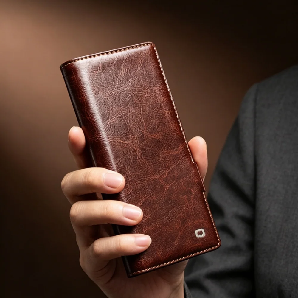 Чехол-книжка Qialino из натуральной кожи премиум-класса для Samsung Galaxy Z Fold 8 Ultra ZFold8, ретро-дизайн, с магнитными слотами для карт, кошелек-обложка