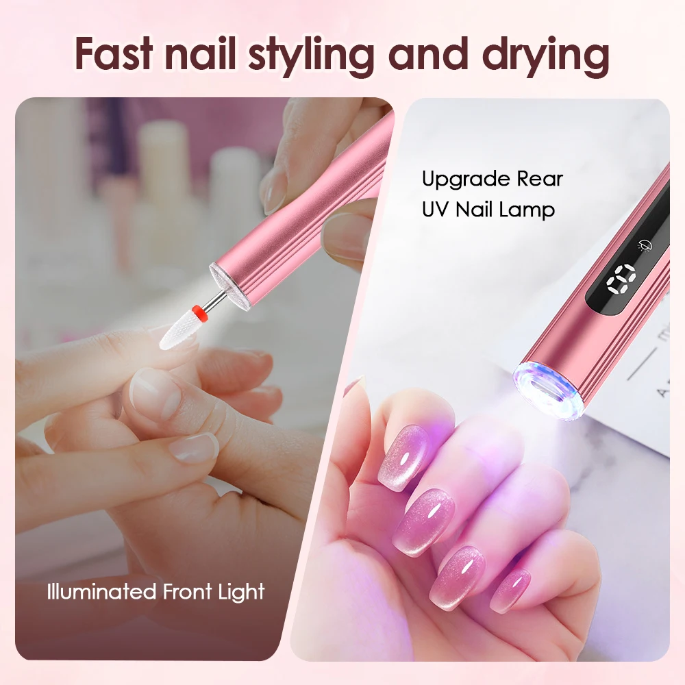 Polidor de unhas elétrico brocas profissional moagem polimento manicure máquina com luz uv unhas arte lixar arquivo caneta