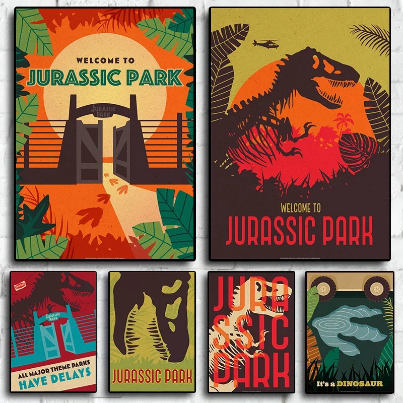 Dinosaurs Retro Poster Jurassic T-Rex Nursery Kids Room Aesthetic Wall Decor Home Room Decoration Canvas Painting
