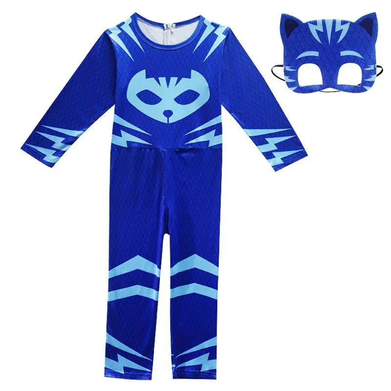 2025 New Child Cat Blue Boy Night Hero Jumpsuits Pajamas Cosplay Costume with Mask Cloak Birthday Party Dress Red Green Carni AA