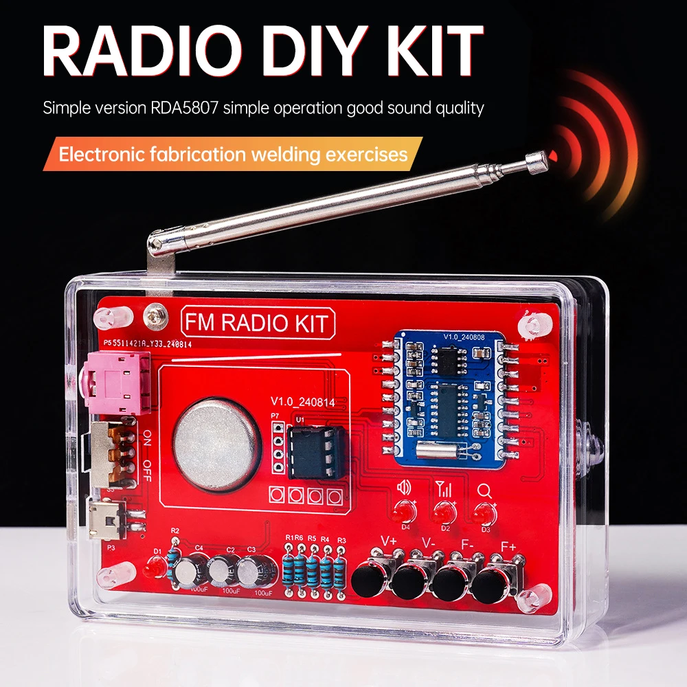 DIY FM Radio Electronic Kit 87-108MHZ Adjustable IC RDA5807 with LED Digital Display DIY Soldering Kit 3W Speaker Dual Power