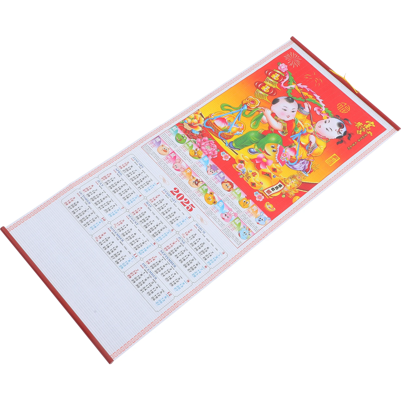 

Imitation Rattan Hanging Scroll Calendar Clear Printed Monthly Wall Decor Home Accessories Material Snake Year Design