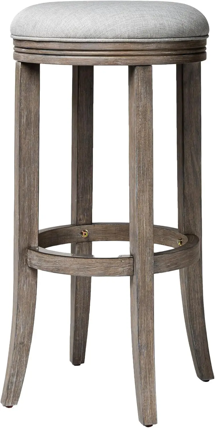 

Eva Bar Stool 31 Inches – Round Swivel Stool with Footrest – Grey Solid Wood and Grey Fabric Upholstery – Ideal for Bars,