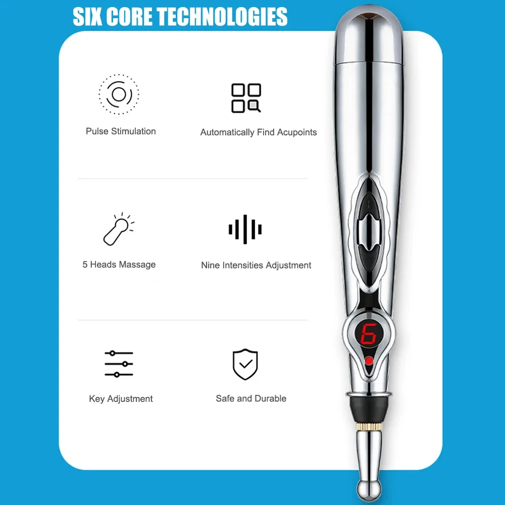 5 Heads Electronic Acupuncture Pen Smart Pulse Meridian Energy Massage Pen Pain Relief Therapy for Back Neck Face Beauty Roller