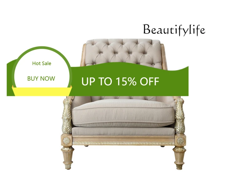 

Light Luxury Carved Solid Wood Sofa European Fabric Large Villa Home Designer High Sense X
