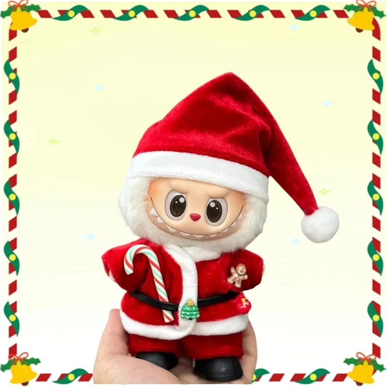 

For 17cm Labubu Clothing Accessories Christmas Reindeer Jumpsuit/Sweater Hat Scarf Set Outfit Clothes Festival Girl Gifts
