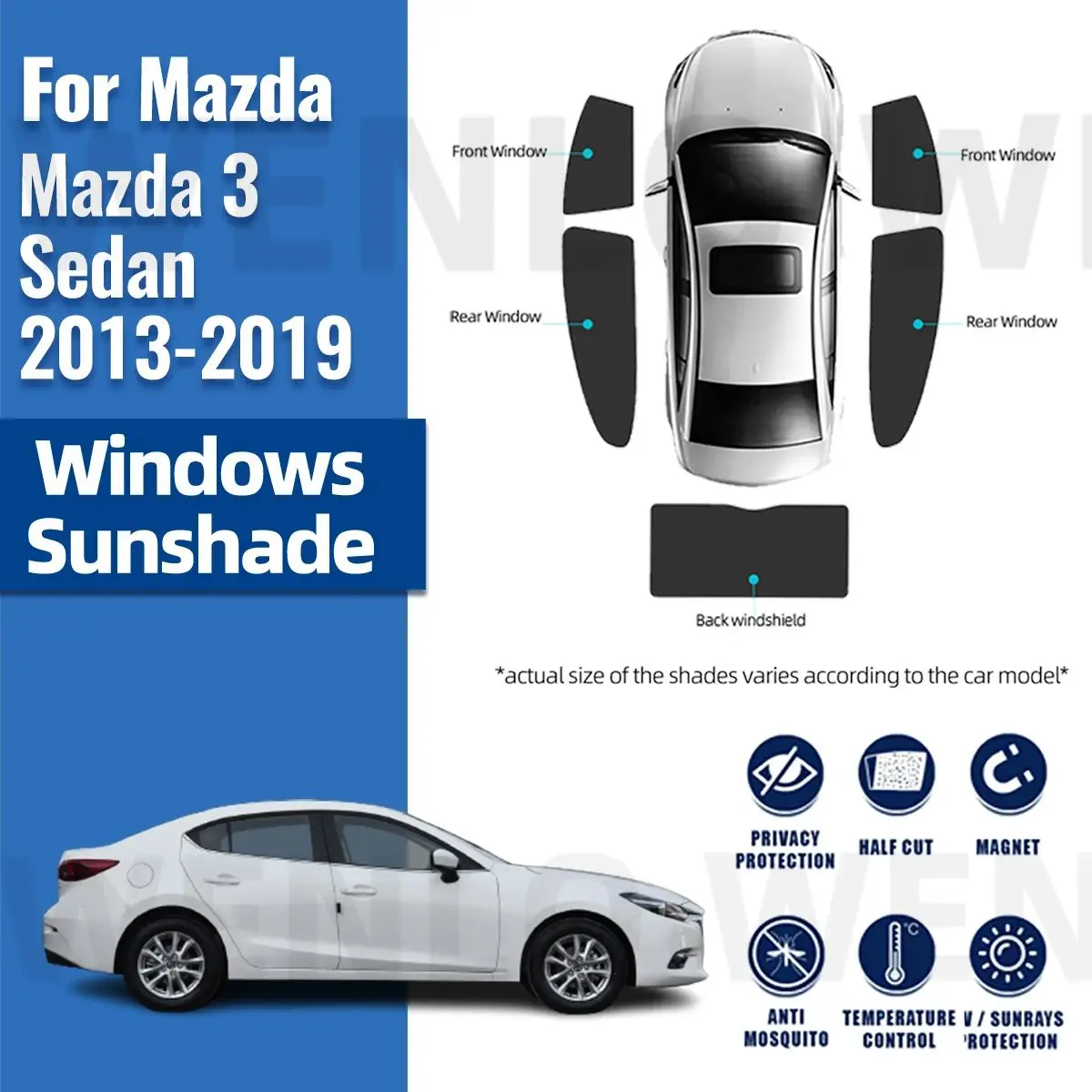 For Mazda 3 Sedan 2013-2019 M3 Magnetic Car Sunshade Shield Front Windshield Frame Curtain Rear Baby Side Window Sun Shade Visor