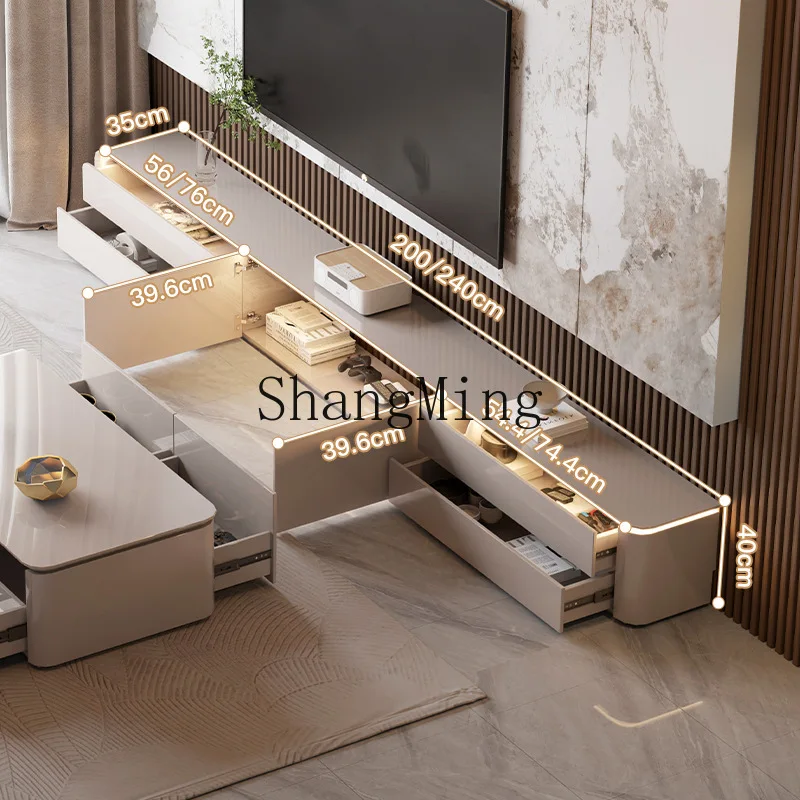 

CL Floor-standing TV Cabinet New Small Apartment Home Modern Simple TV Cabinet Light Luxury Style Coffee Table Set