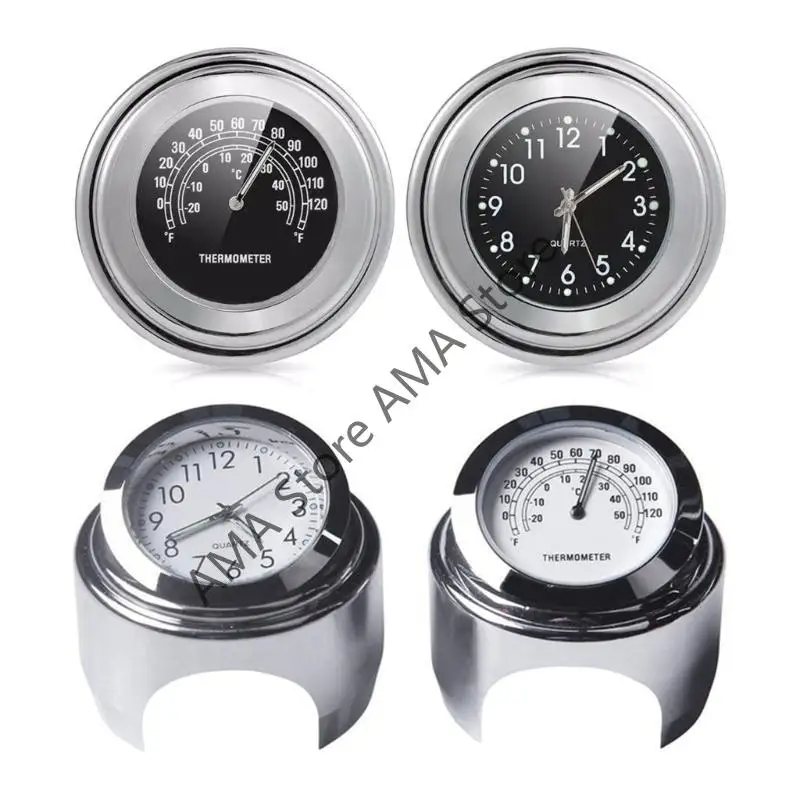 

X7JF Motorcycles Handlebar Clock Thermometer Handlebar Mount Clock Watch Temp Gauge