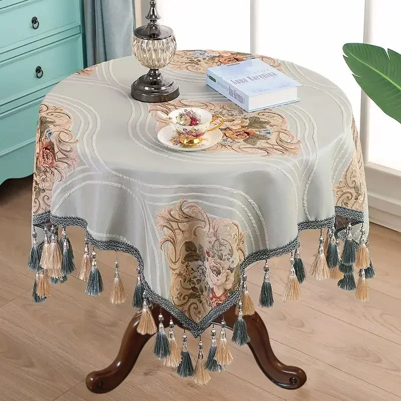 European Style Relief Tablecloth Household High-end Round Tablecloth Tassel Circular Luxury Rectangular Tea Table Table Cover