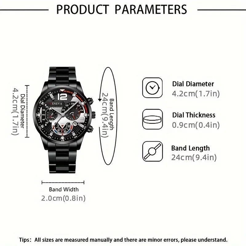 3 шт./компл., модные мужские деловые кварцевые часы, повседневный браслет с крыльями и шестиугольное ожерелье с подвеской