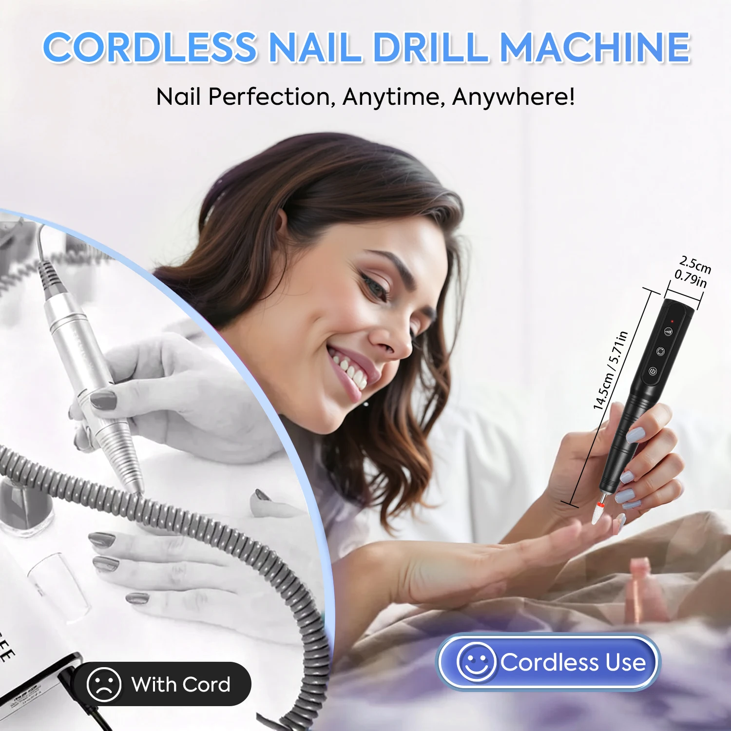 Perceuse à ongles Portable professionnelle, Rechargeable, sans fil, stylo ponceuse, lime à ongles électrique pour Salon de manucure