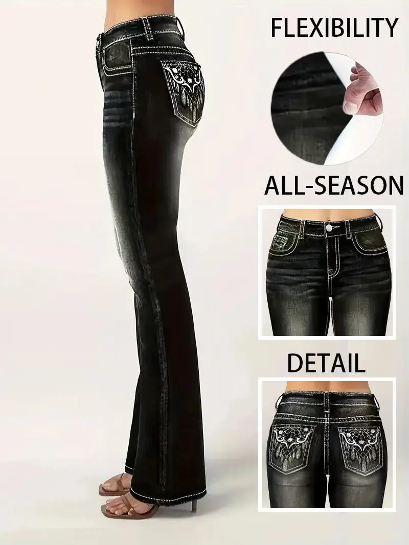 

Джинсы с высокой талией и вышивкой, уличная мода, Harajuku, хип-хоп, ретро, узкие джинсы, повседневные брюки, женская одежда