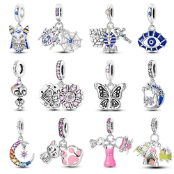 925 Sterling Silver Exquisite Blue Spider Guardian God Pyramid Sphinx Charms Beads Fit Qikaola Original Bracelets DIY Jewelry