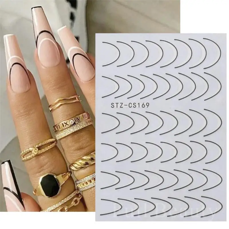 Curve Stripe Lines Nail Sticker Gold Swirl Ribbon French Manicure Minimalist Decal Metal Nail Design CHSTZCS169