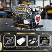 Creative V8 Engine Building Blocks Toy, Desktop Display Model, Build Your Own MOC Mini V8 Engine Model Toy 692pcs