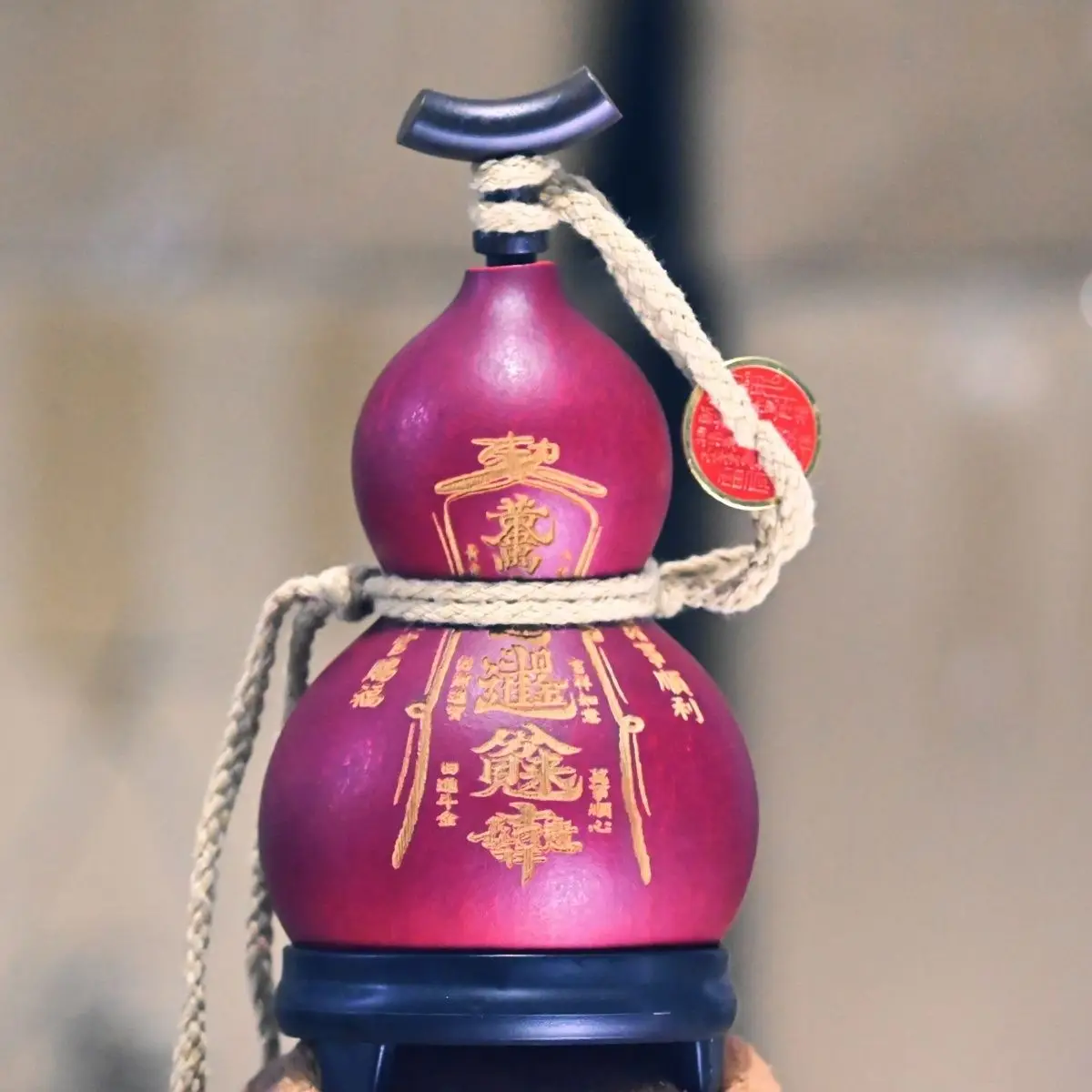 Natural Gourd Wealth Evil Protection Wulei Cinnabar Lacquer Carving Wooden Stopper Home Decoration Ornament
