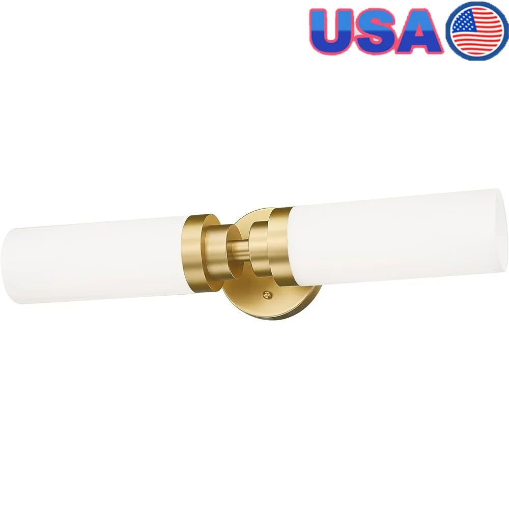 

Gold Vanity Lights 2 Light Modern Bathroom Wall Sconces Dimmable Fixture Milk Glass Shade Over Mirror Hardwired 21 Inch