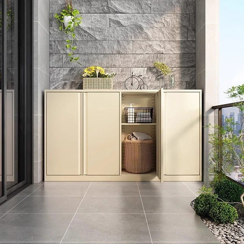 Balcony cabinet, storage, low cabinet, sunscreen, waterproof, corridor, floor, multi layer, iron sheet.