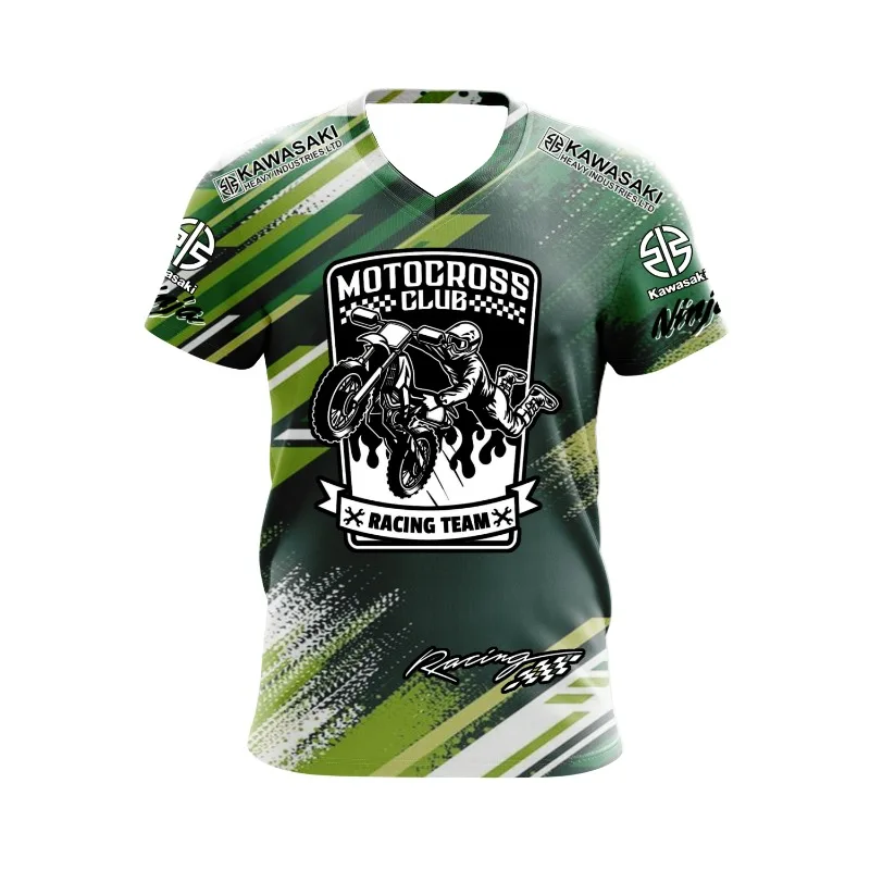 2025 الصيف دراجة نارية الرياضة كاواساكي دراجة نارية فريق شعار في الهواء الطلق على الطرق الوعرة المنافسة المشجعين الرجال سباق الدراجات النارية تي شيرت #2