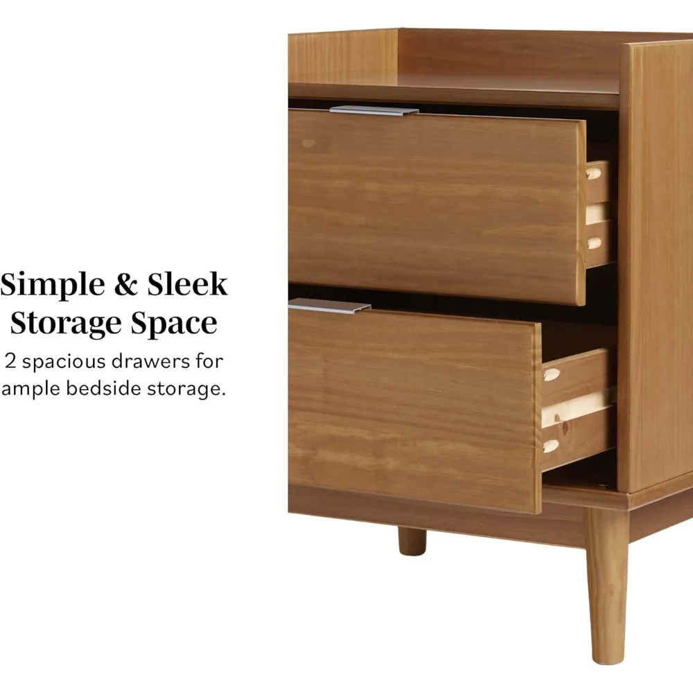 Blythe mesa de cabeceira moderna de meados do século com 2 gavetas e 20 polegadas, caramelo