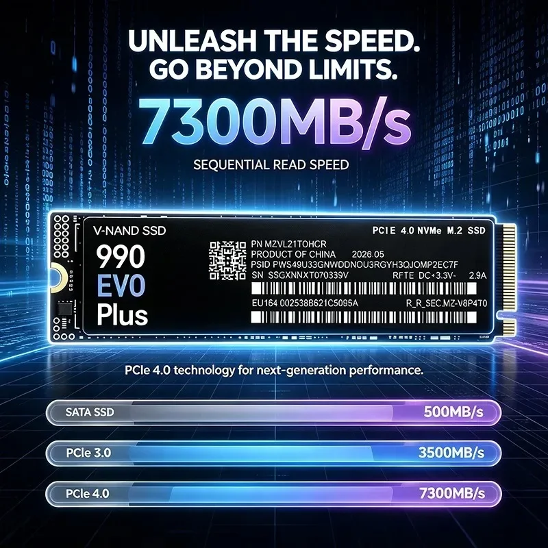 990 EVO Plus M.2 2280 NVMe SSD PCIe 4.0 7300MB/s TLC 3D NAND 500GB-4TB Internal Gaming Drive for PS5 PC Laptop Desktop