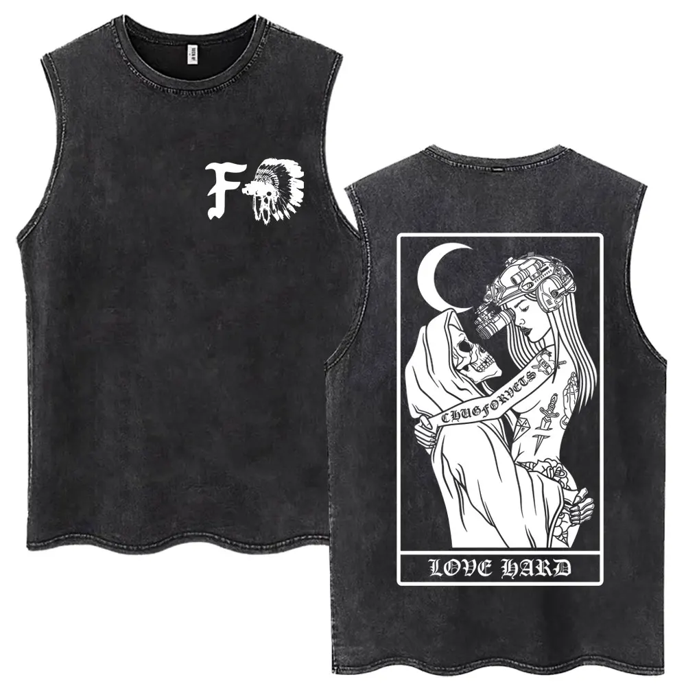 Washed Forward Observations Group Vintage Tank Tops Skeleton Gothic Fashion Sleeveless T Shirts Men Women Cotton Oversized Vests