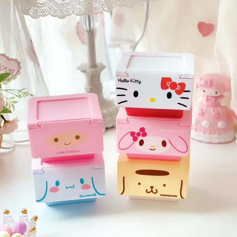 Sanrio Hello Kitty Y2K Desktop Clamshell Storage Box Kuromi My Melody Cinnamoroll Pochacco Jewelry Box Trash Storage Box Gifts