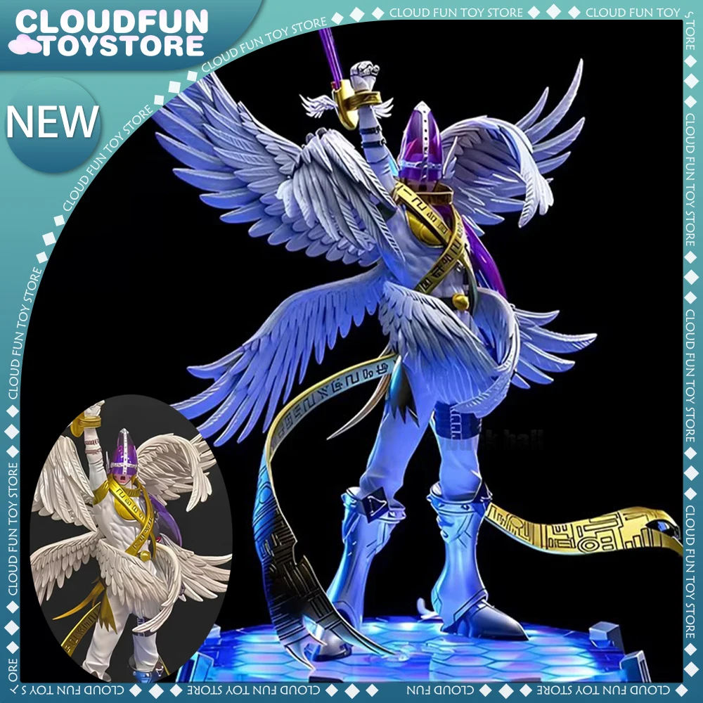 Digimon Adventure Figures Angemon Anime Figurine With Light Special Effects Figure Pvc Model 25cm Collection Car Decora Toy Gift