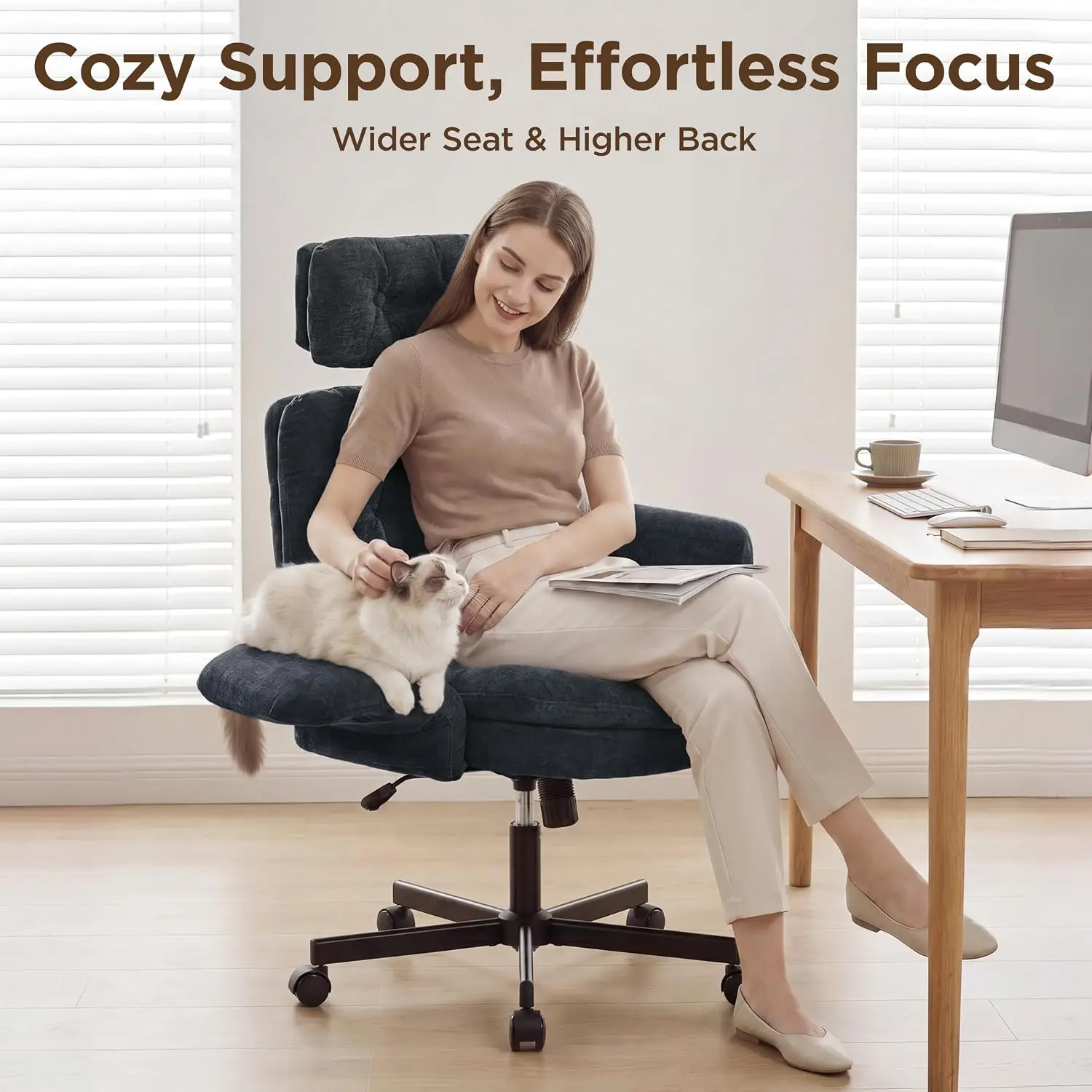 Cross Legged Office Chair with Flip-up Arms & High Back, Blue, Customized