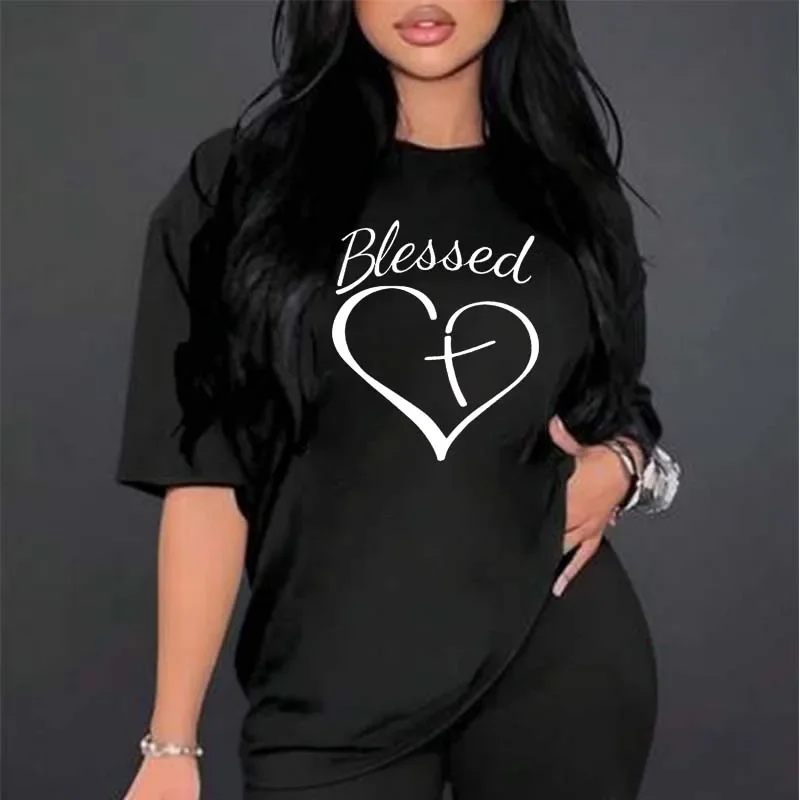 Blessed Printed Women T-shirt Summer Casual Simple Fashion O-Neck Female Top Tees Short Sleeve Tops T-shirt Women's Clothing