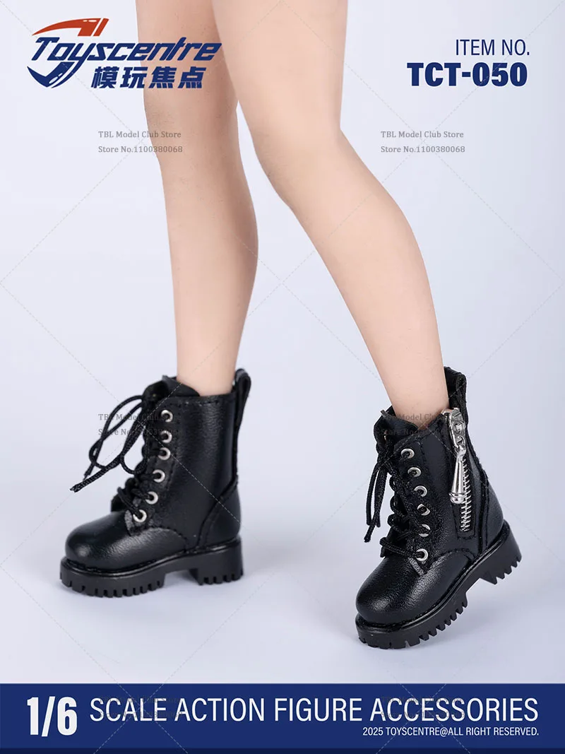 Em estoque TCT-050 1/6 escala estilo legal preto falso laço zíper brinquedo botas militares oco dentro caber 12 polegada figura de ação feminina