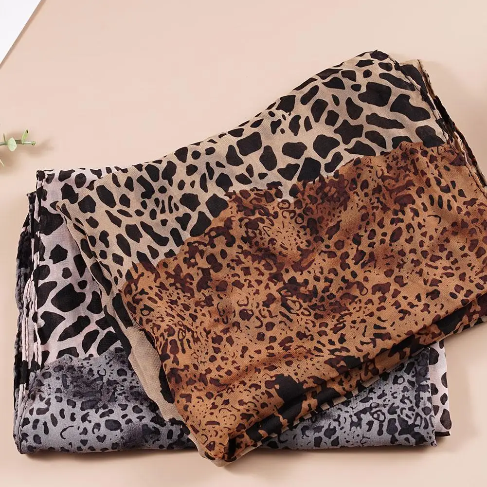 Chiffon Scarf Fashion Leopard Print Scarf Women Scarves Long Soft Wrap Lady Scarf Silk Chiffon Scarves Shawls Muslim Hijab Scarf